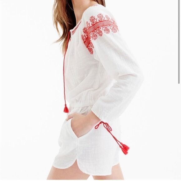 J. Crew Embroidered Cotton-Linen Beach Romper- Size XS - Picture 2 of 8